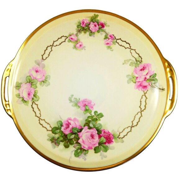 Beyer & Bock Other - Royal Rudolstadt Prussia 11" Hand-Painted Rose, Handled Serving Plate, Gold Trim